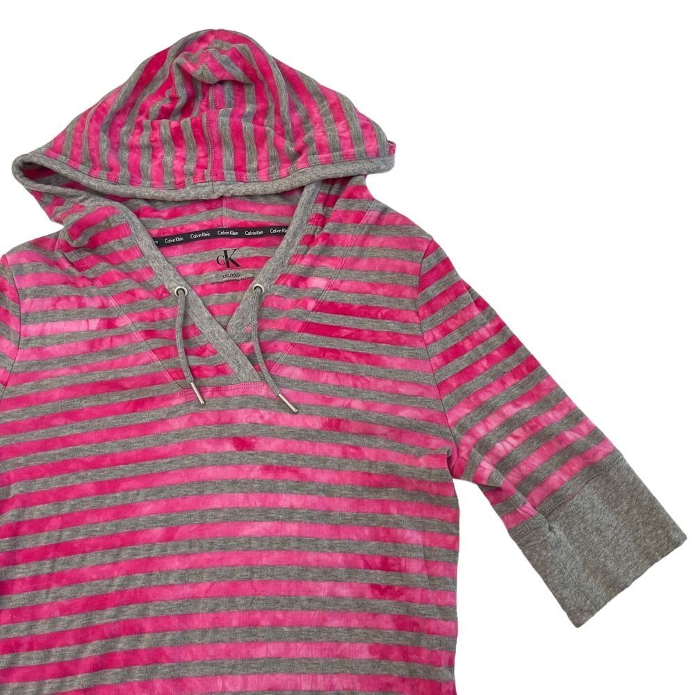 Calvin Klein Womens XXL Pink and Gray Striped Hooded Shirt, Calvin Klein 355
